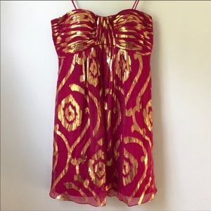 {Oleg Cassini} Metallic Chiffon Babydoll Dress